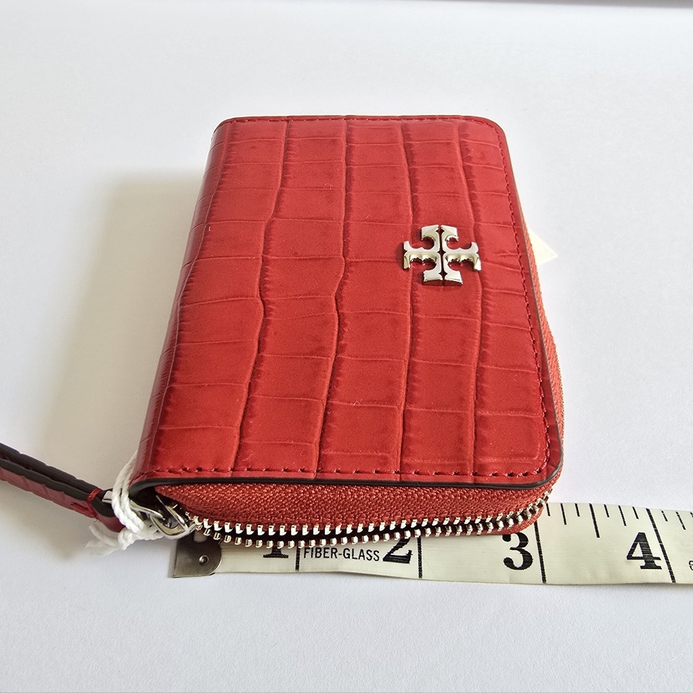 Tory Burch Small Kira Croc-Embossed Leather Zip-around Wallet Red Sky - Picture 8 of 8